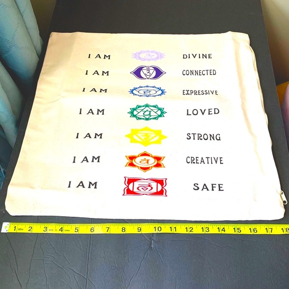 Off White Canvas 18x18 Chakras Pillowcase, Zipper Side, Custom Made, NEW - Picture 8 of 9